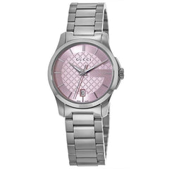 Gucci G Timeless Pink Dial Silver Steel Strap Watch For Women - YA126524 Watches Gucci   