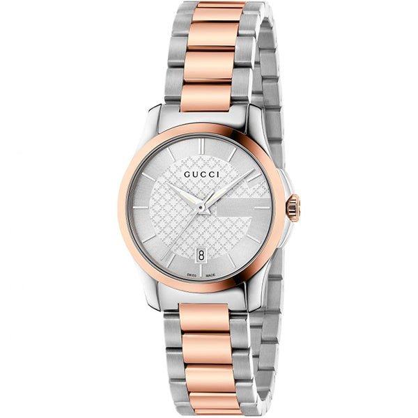 Gucci G Timeless Silver Dial Two Tone Steel Strap Watch For Women - YA126528 Watches Gucci   