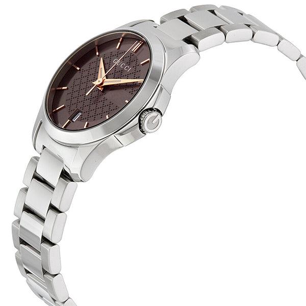 Gucci G Timeless Brown Dial Silver Steel Strap Watch For Women - YA126529 Watches Gucci   