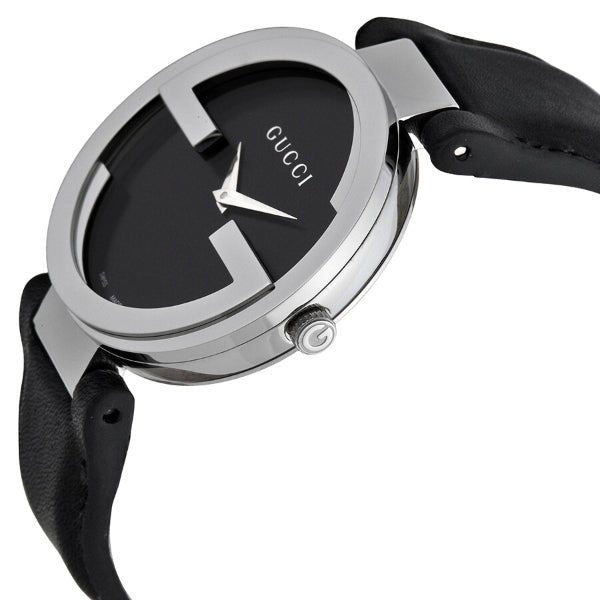 Gucci G Interlocking Black Dial Black Leather Strap Watch For Women - YA133301 Watches Gucci   