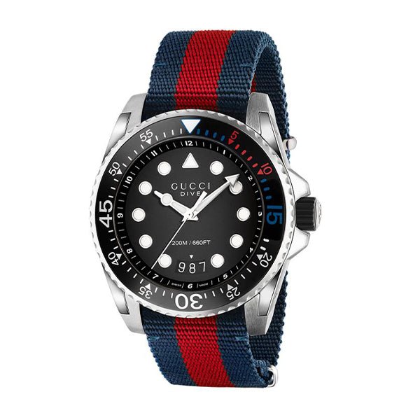 Gucci Dive Black Dial Red & Blue Nylon Strap Watch For Men - YA136210 Watches Gucci   