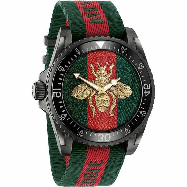 Gucci Dive Green & Red Dial Green & Red Nylon Strap Watch For Men - YA136216 Watches Gucci   
