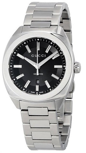 Gucci GG2570 Black Dial Silver Steel Strap Watch For Men - YA142401 Watches Gucci   