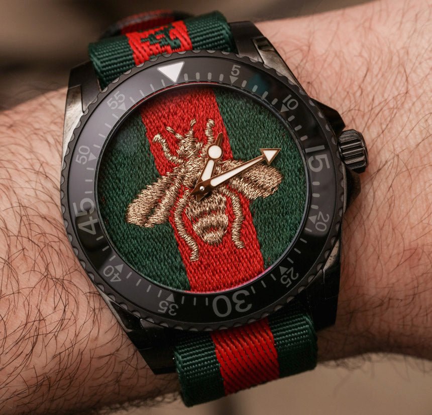 Gucci Dive Green & Red Dial Green & Red Nylon Strap Watch For Men - YA136216 Watches Gucci   