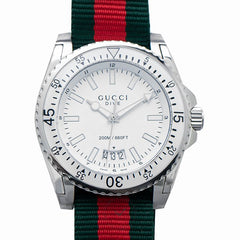 Gucci Dive White Dial Red & Green Nylon Strap Watch For Men - YA136207 Watches Gucci   