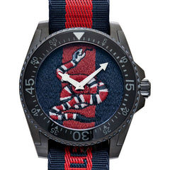 Gucci Dive Blue & Red Dial Blue & Red Nylon Strap Watch For Men - YA136214 Watches Gucci   