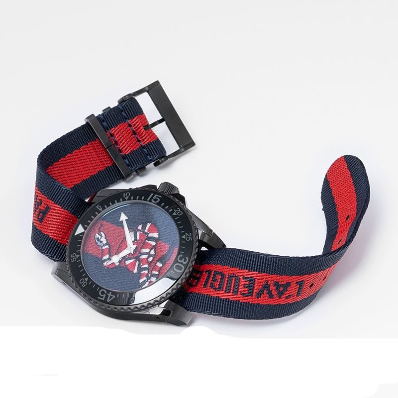 Gucci Dive Blue & Red Dial Blue & Red Nylon Strap Watch For Men - YA136214 Watches Gucci   