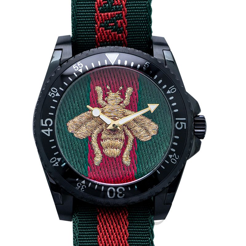 Gucci Dive Green & Red Dial Green & Red Nylon Strap Watch For Men - YA136216 Watches Gucci   