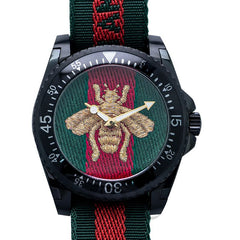 Gucci Dive Green & Red Dial Green & Red Nylon Strap Watch For Men - YA136216 Watches Gucci   