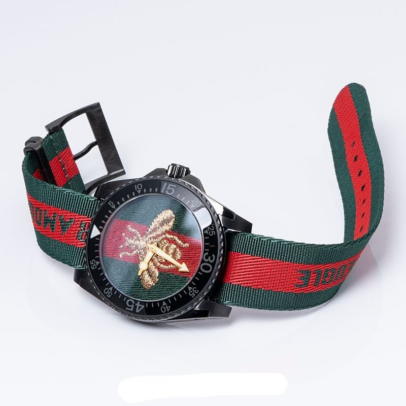 Gucci Dive Green & Red Dial Green & Red Nylon Strap Watch For Men - YA136216 Watches Gucci   