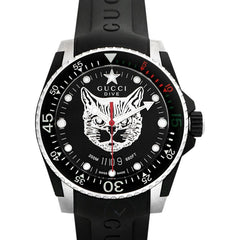 Gucci Dive Feline Black Dial Black Rubber Strap Watch For Men - YA136320 Watches Gucci   