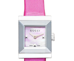 Gucci G-Frame Square Fuchsia Mother of Pearl Dial Fuchsia Leather Strap Watch For Women - YA128533 Watches Gucci   