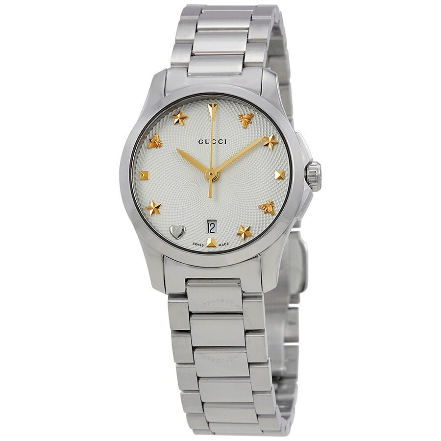 Gucci G Timeless White Dial Silver Steel Strap Watch For Women - YA126572A Watches Gucci   