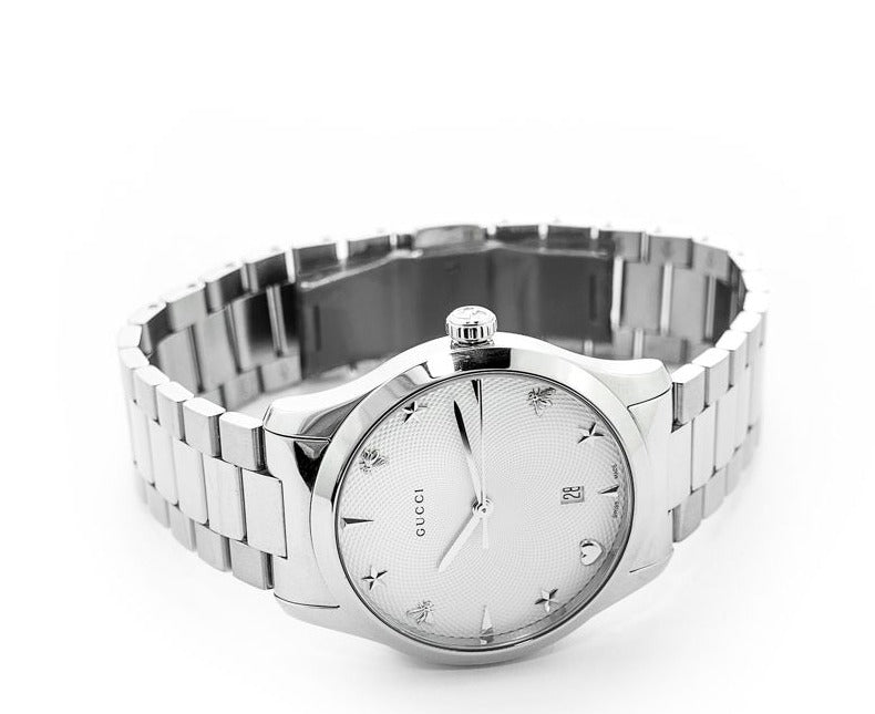 Gucci G Timeless White Dial Silver Steel Strap Watch For Women - YA1264028A Watches Gucci   