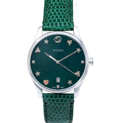 Gucci G-Timeless Mother of Pearl Green Dial Green Leather Strap Watch For Women - YA1264042 Watches Gucci   