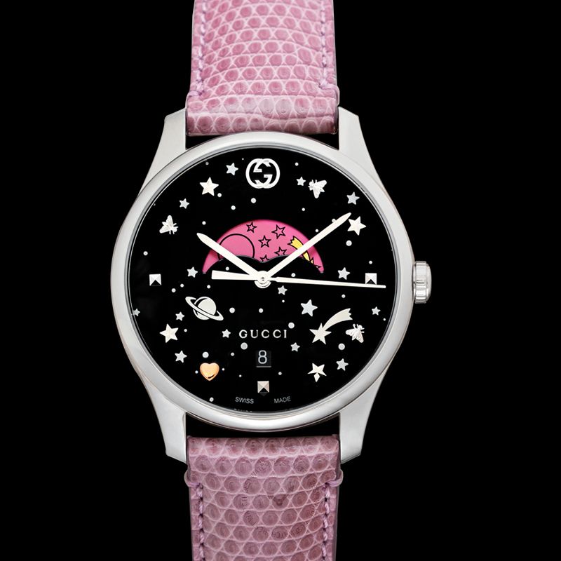 Gucci G-Timeless Moonphase Black Dial Pink Leather Strap Watch For Women - YA1264046 Watches Gucci   