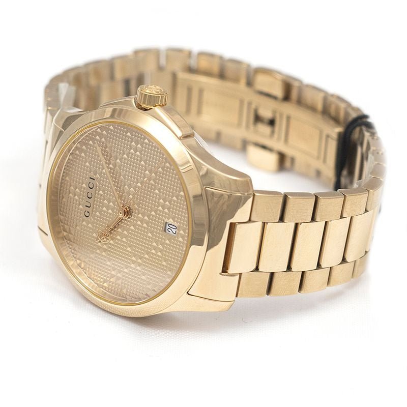 Gucci G Timeless Gold Dial Gold Steel Strap Watch For Women - YA126553 Watches Gucci   