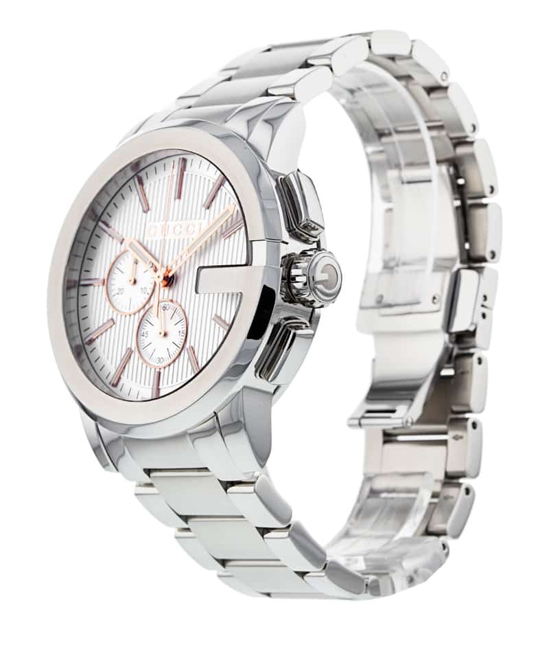 Gucci G Chrono Chronograph Silver Dial Silver Steel Strap Watch For Men - YA101201 Watches Gucci   