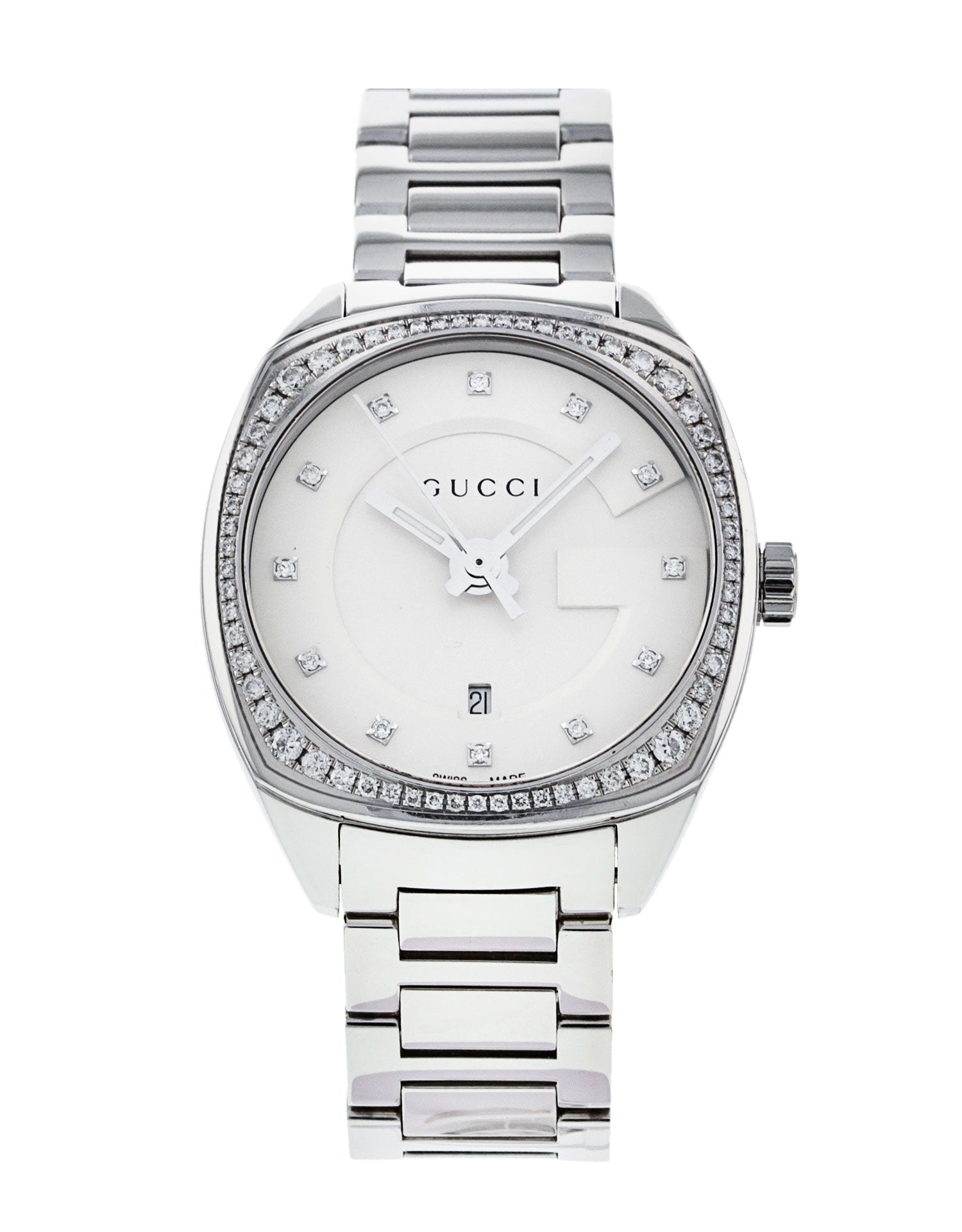 Gucci G Timeless GG2570 Diamonds Silver Dial Silver Steel Strap Watch For Women - YA142505 Watches Gucci   