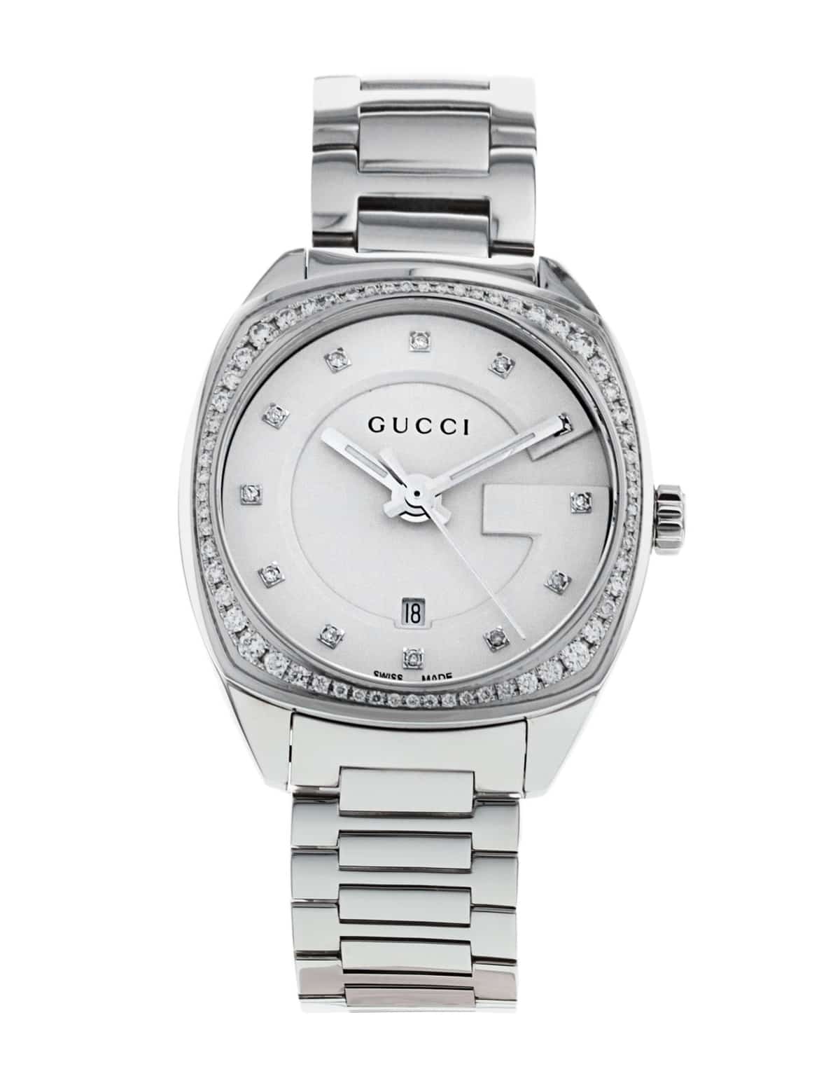 Gucci G Timeless GG2570 Diamonds Silver Dial Silver Steel Strap Watch For Women - YA142505 Watches Gucci   