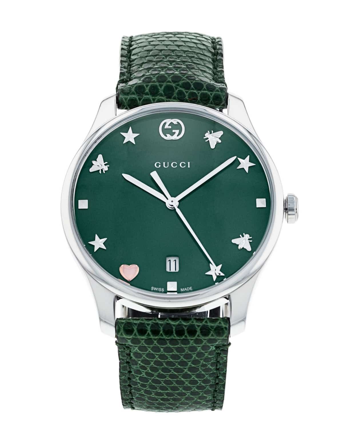 Gucci G-Timeless Mother of Pearl Green Dial Green Leather Strap Watch For Women - YA1264042 Watches Gucci   