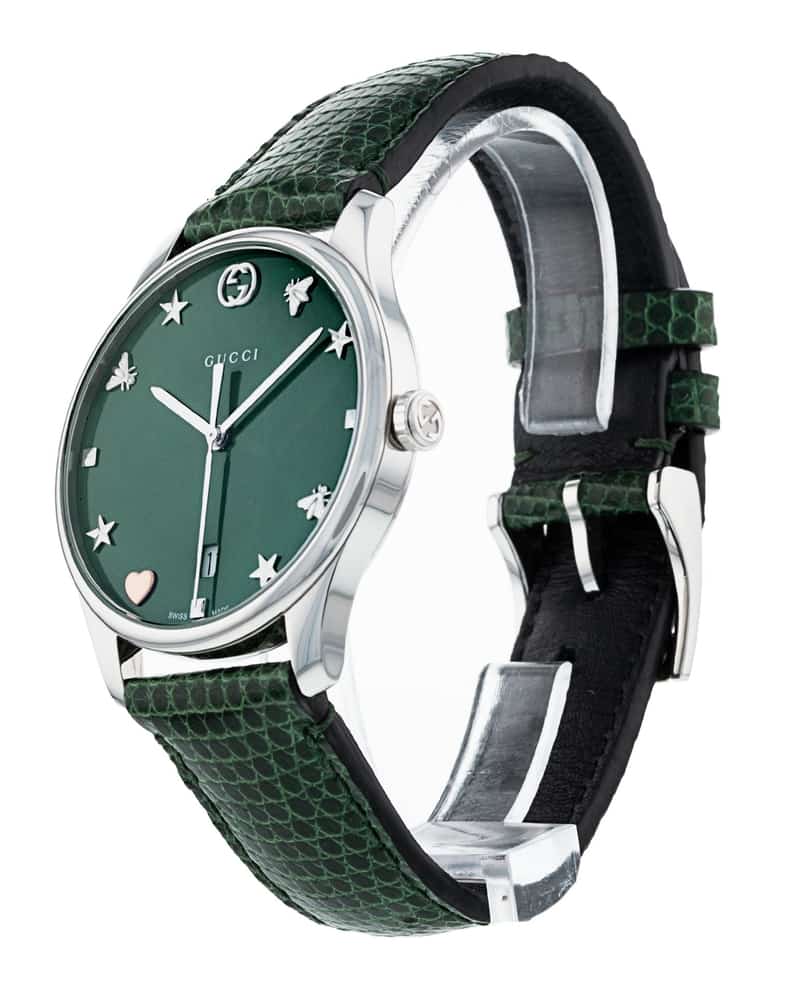 Gucci G-Timeless Mother of Pearl Green Dial Green Leather Strap Watch For Women - YA1264042 Watches Gucci   