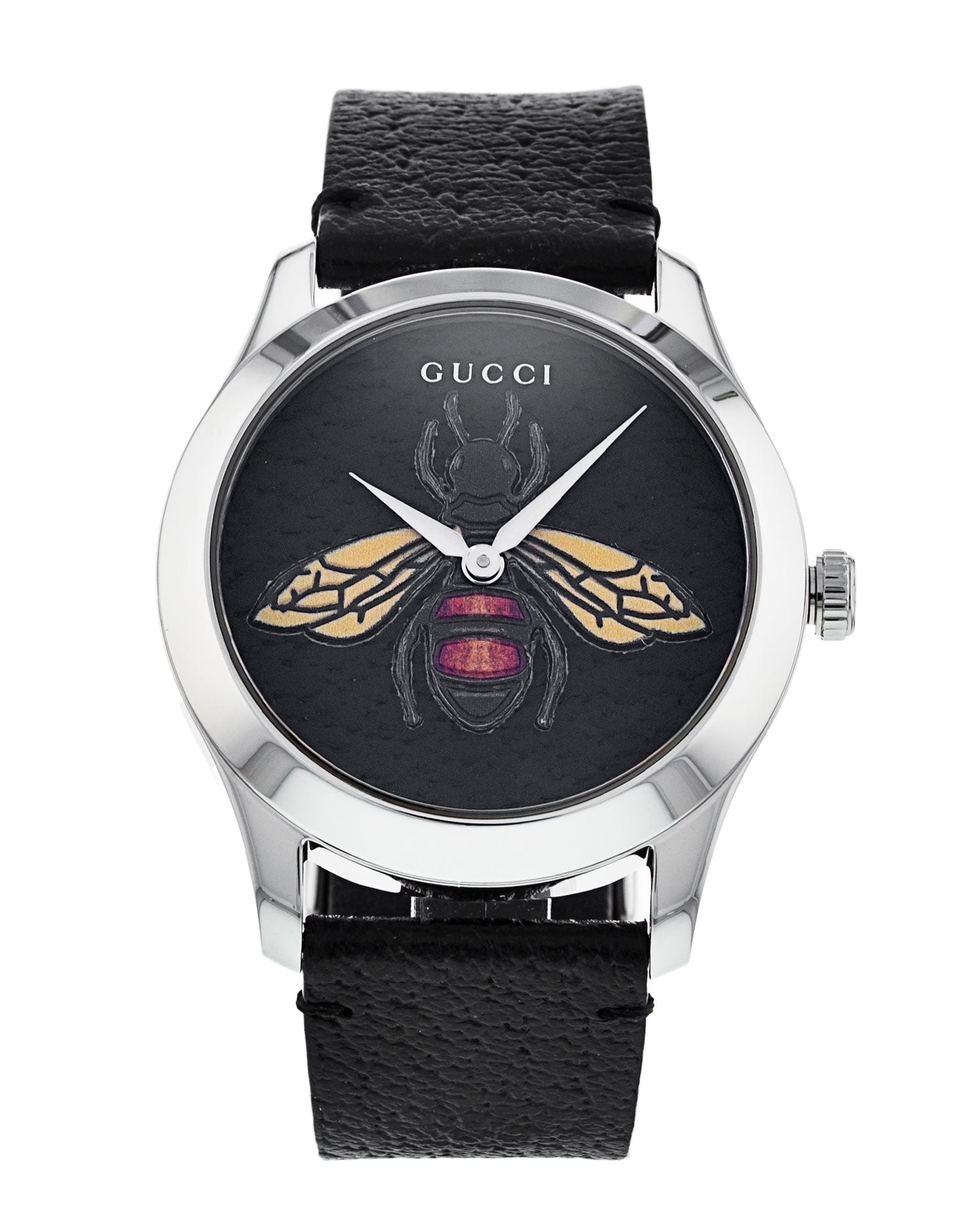 Gucci G Timeless Bee Black Dial Black Leather Watch For Women - YA1264067 Watches Gucci   