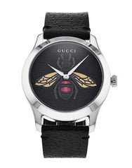 Gucci G Timeless Bee Black Dial Black Leather Watch For Women - YA1264067 Watches Gucci   