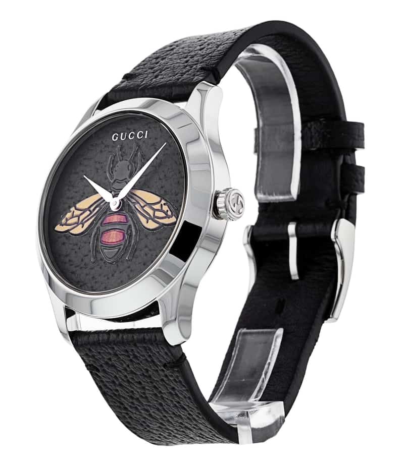 Gucci G Timeless Bee Black Dial Black Leather Watch For Women - YA1264067 Watches Gucci   