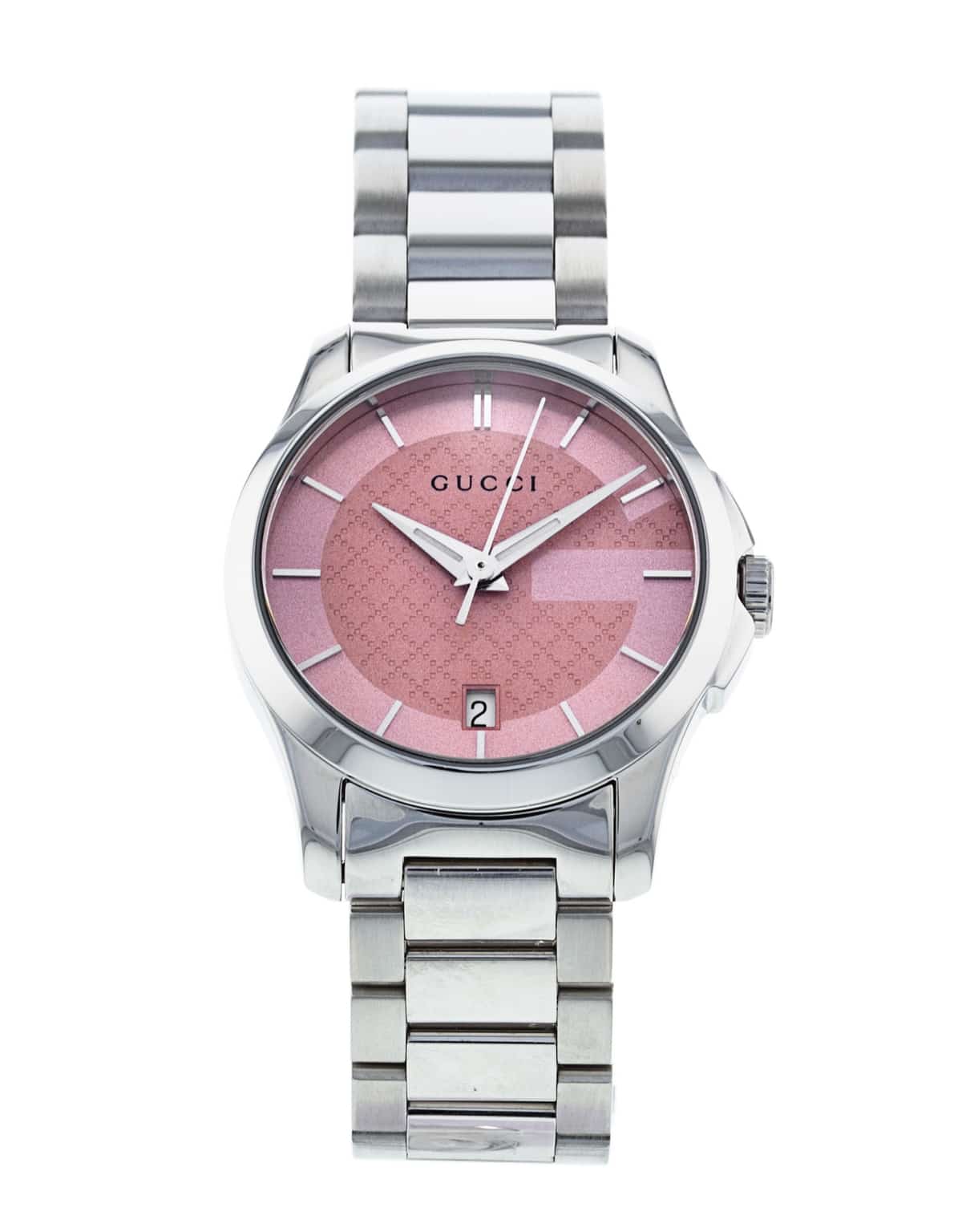 Gucci G Timeless Pink Dial Silver Steel Strap Watch For Women - YA126524 Watches Gucci   