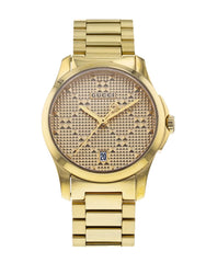 Gucci G Timeless Gold Dial Gold Steel Strap Watch For Women - YA126553 Watches Gucci   