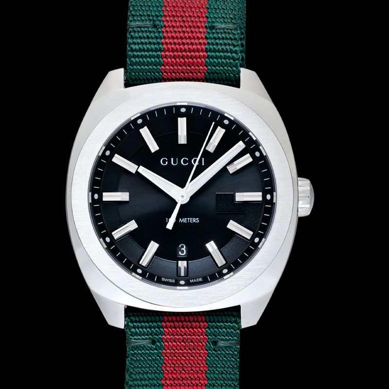 Gucci GG2570 Black Dial Green & Red Nylon Strap Watch For Men - YA142305 Watches Gucci   