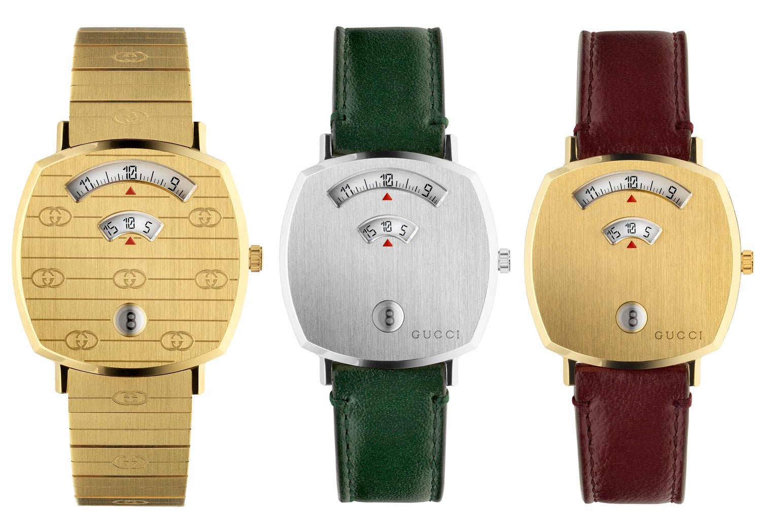 Gucci Grip Yellow Gold Dial Maroon Leather Strap Unisex Watch - YA157411 Watches Gucci   