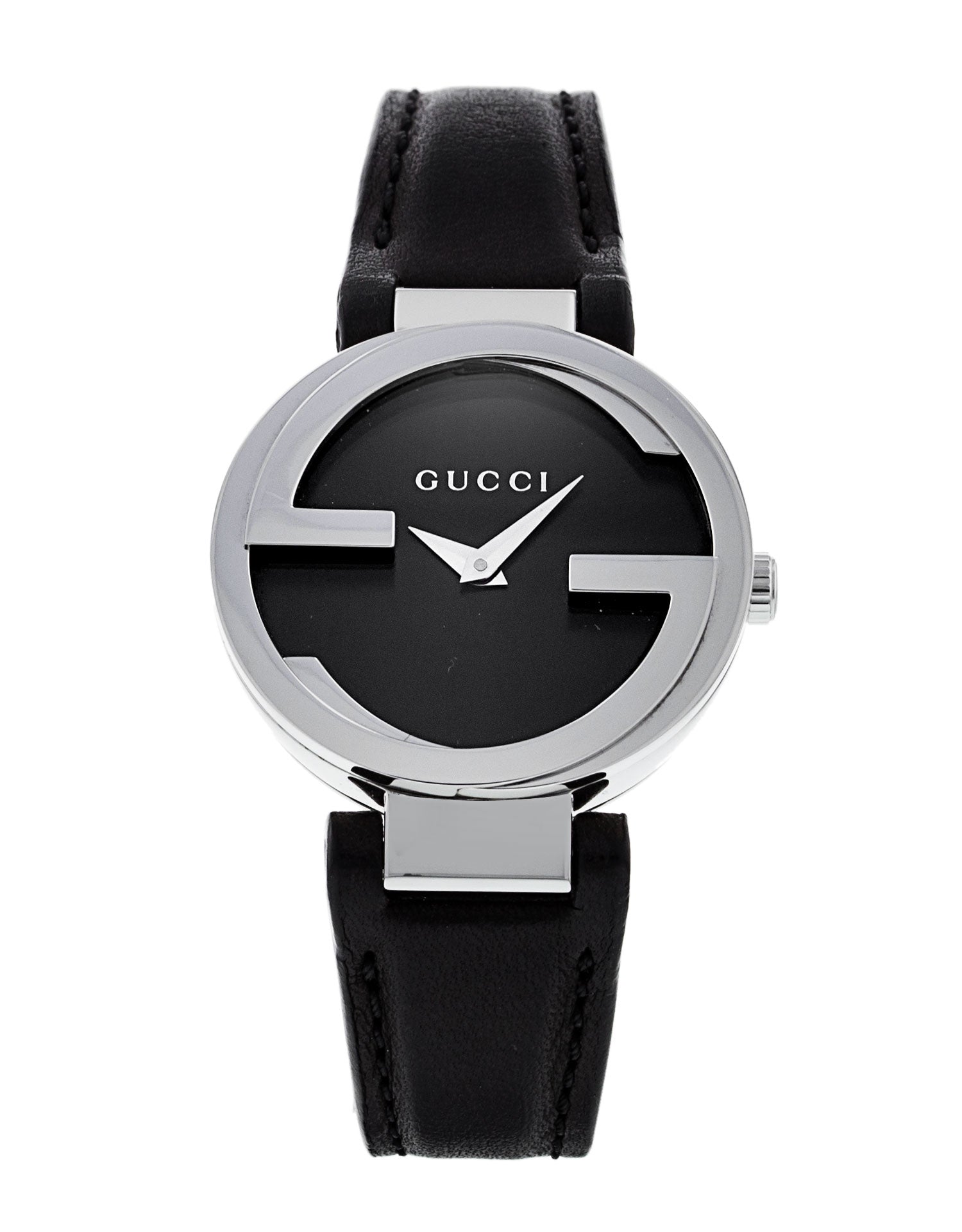 Gucci G Interlocking Black Dial Black Leather Strap Watch For Women - YA133501 Watches Gucci   