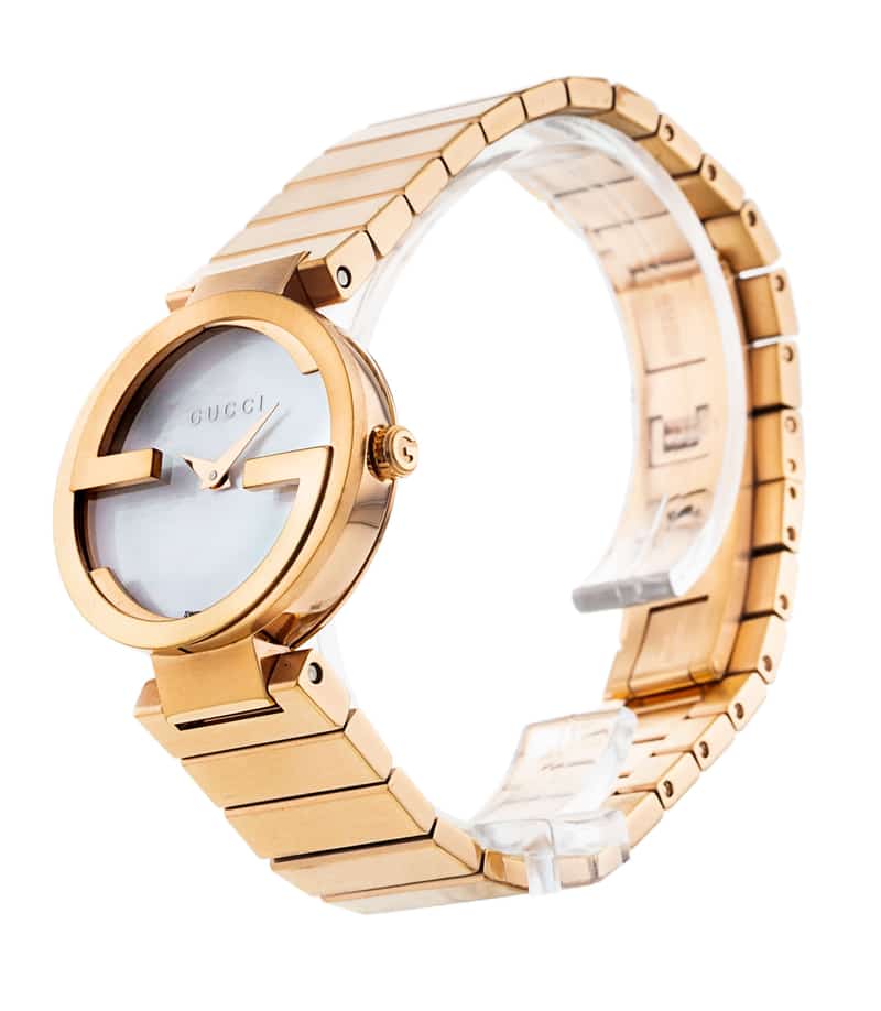 Gucci G Interlocking Mother of Pearl Dial Rose Gold Steel Strap Watch For Women - YA133515 Watches Gucci   