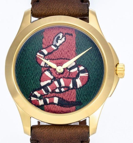 Gucci Le Marche Des Merveilles Green and Red Dial Brown Leather Strap Unisex Watch - YA1264012 Watches Gucci   
