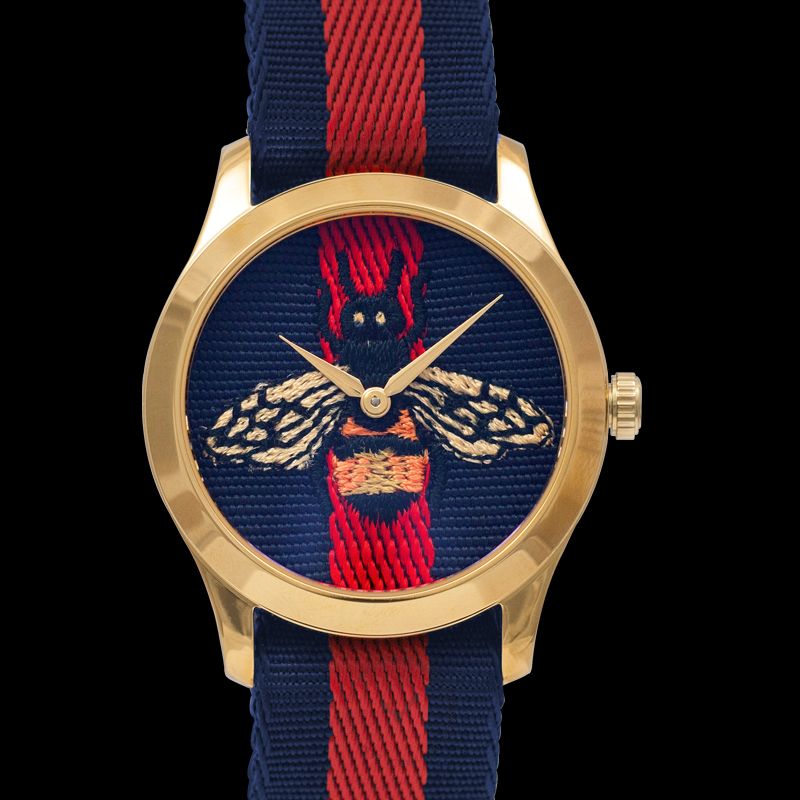 Gucci G Timeless Bee Red & Blue Dial Red Two Tone Nylon Strap Watch For Men - YA1264061 Watches Gucci   