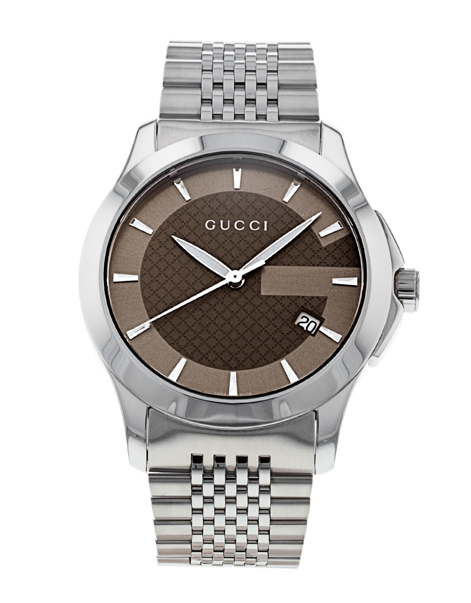 Gucci G Timeless Brown Dial Silver Steel Strap Watch For Men - YA126406 Watches Gucci   