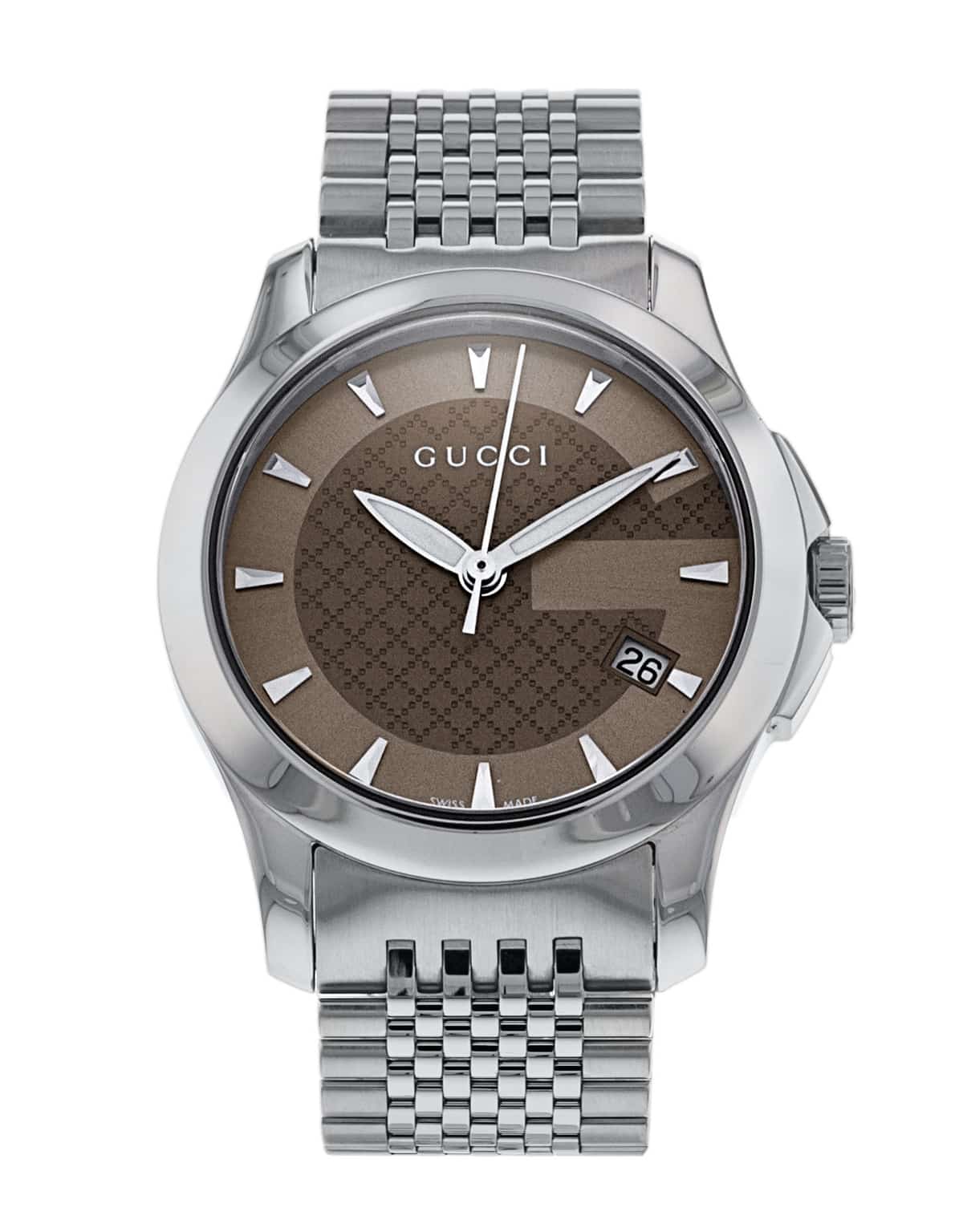 Gucci G Timeless Brown Dial Silver Steel Strap Watch For Women - YA126503 Watches Gucci   