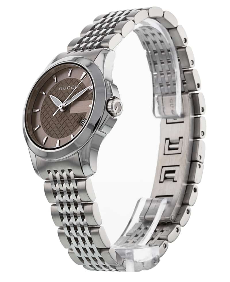 Gucci G Timeless Brown Dial Silver Steel Strap Watch For Women - YA126503 Watches Gucci   