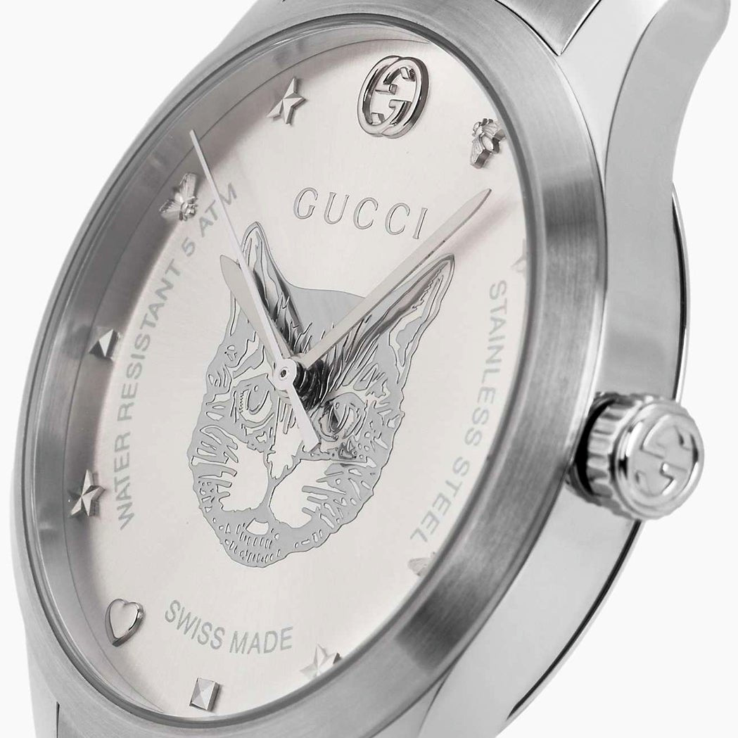 Gucci G Timeless Silver Dial Silver Steel Strap Watch For Women - YA1264095 Watches Gucci   