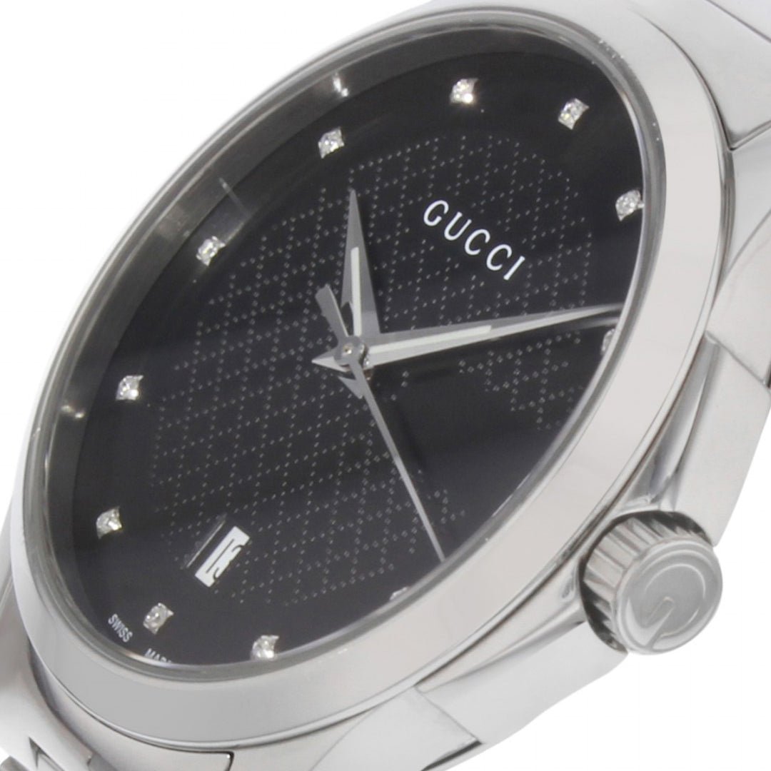 Gucci G Timeless Diamonds Black Dial Silver Steel Strap Watch For Men - YA126456 Watches Gucci   