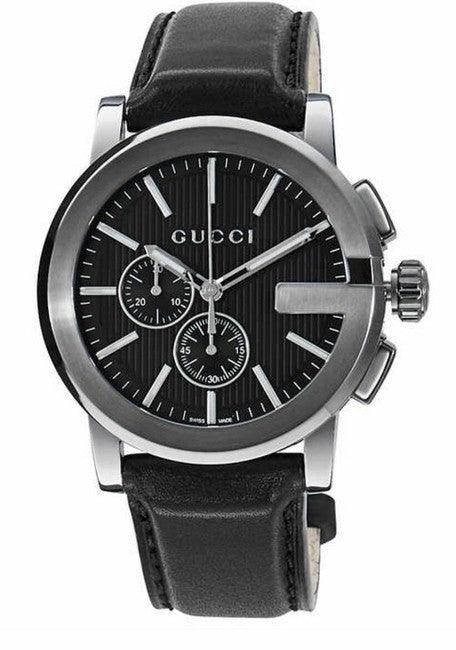 Gucci G Chrono Black Dial Black Leather Strap Watch For Men - YA101205 Watches Gucci   