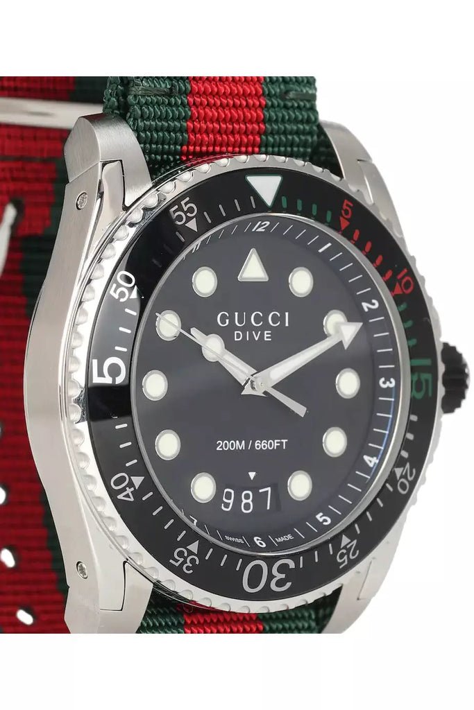 Gucci Dive Black Dial Red & Green Nylon Strap Watch For Men - YA136209 Watches Gucci   