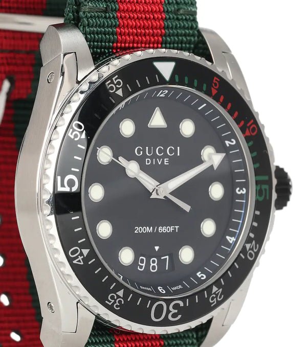 Gucci Dive Black Dial Red & Green Nylon Strap Watch For Men - YA136209 Watches Gucci   