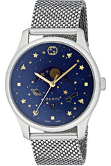 Gucci G-Timeless Motifs Moon Phase Blue Dial Silver Mesh Bracelet Watch For Men - YA126328 Watches Gucci   