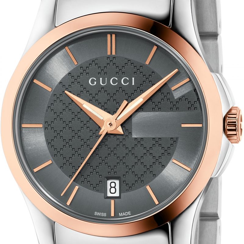 Gucci G Timeless Grey Dial Two Tone Steel Strap Watch For Women - YA126527 Watches Gucci   