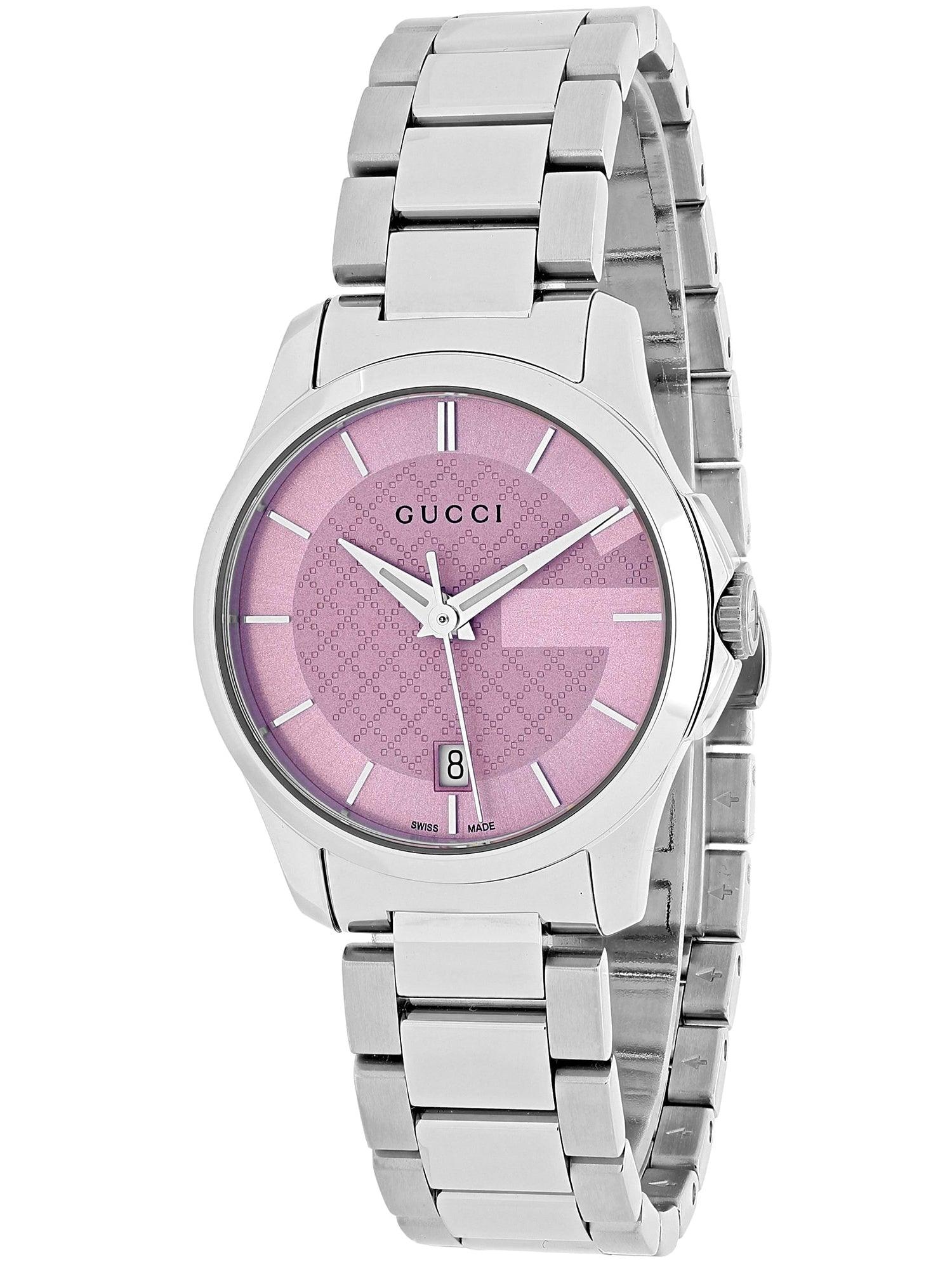 Gucci G Timeless Pink Dial Silver Steel Strap Watch For Women - YA126524 Watches Gucci   