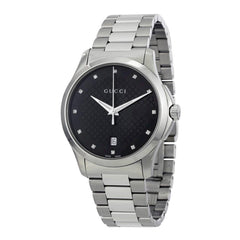 Gucci G Timeless Diamonds Black Dial Silver Steel Strap Watch For Men - YA126456 Watches Gucci   