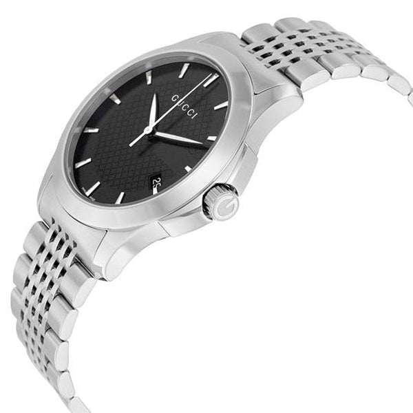 Gucci G Timeless Black Dial Silver Steel Strap Watch For Men - YA126402 Watches Gucci   